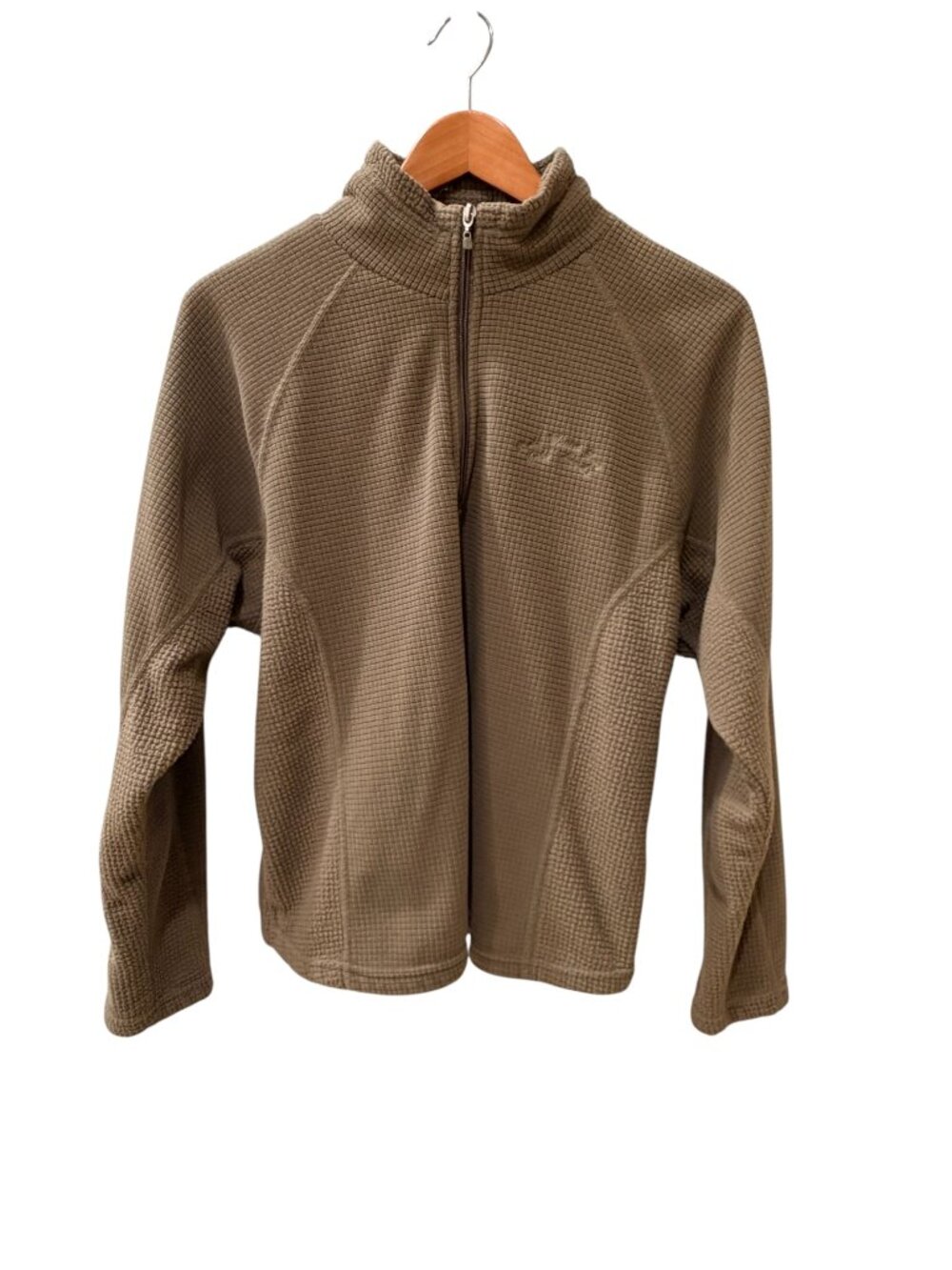 Straight Down Lighweight Waffle Fleece 3/4 Zip Tan Jacket: Size Medium